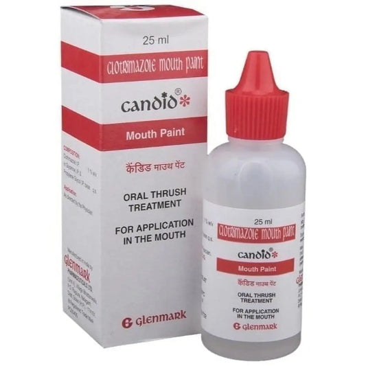 Candio mouth paint bottle and packaging on a white background