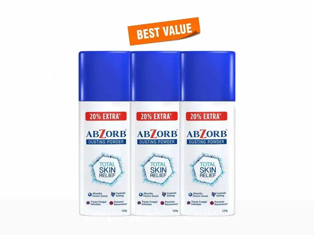 Abzorb Dusting Powder Pack of 3 (120g Each) | Anti-Fungal Talc for Itching, Rashes & Sweat Control - USA Wholesale Trade
