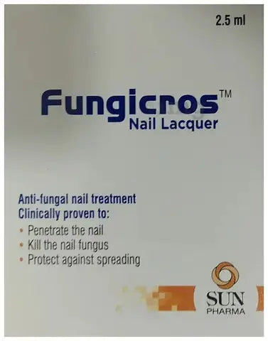 Fungicros Nail Lacquer packaging with Sun Pharma logo on a white background