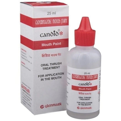 Candio mouth paint bottle and packaging on a white background