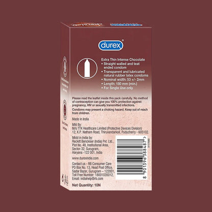 Durex Extra Thin Intense Chocolate Flavoured - 12 Condoms | Pack of 1