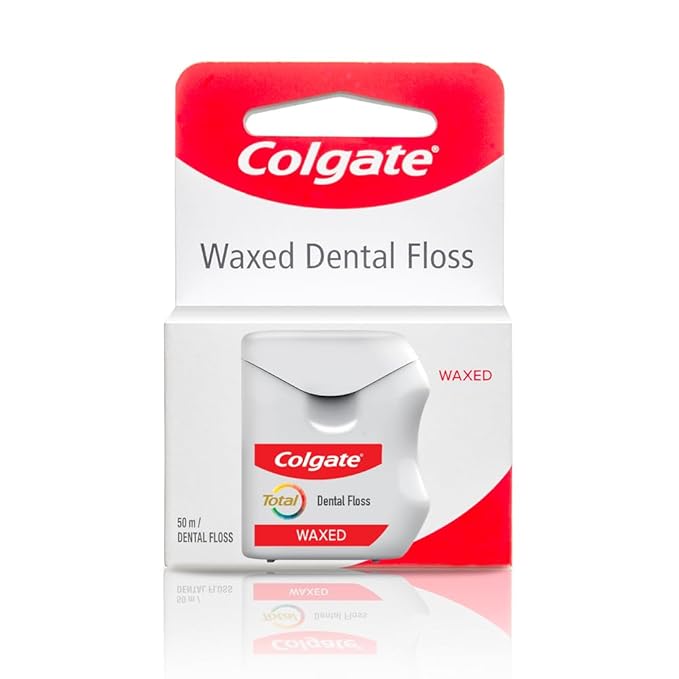 Colgate Waxed Dental Floss package on a white background