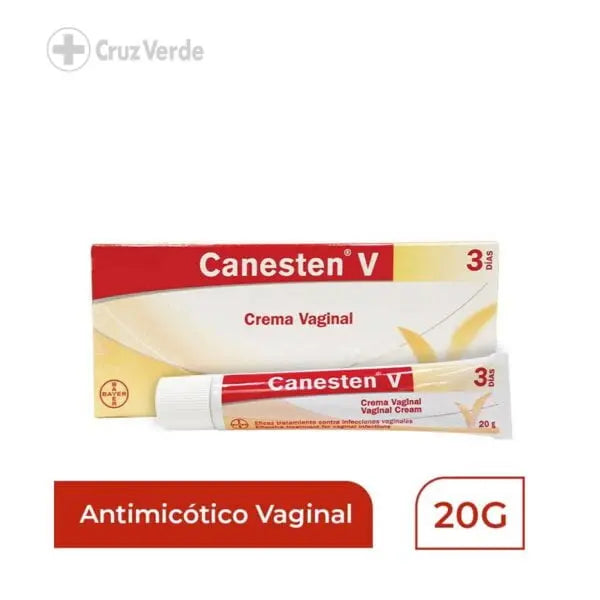 Canesten V cream packaging with red and white design on a white background