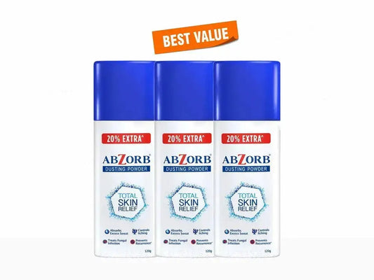 Abzorb Dusting Powder Pack of 3 (120g Each) | Anti-Fungal Talc for Itching, Rashes & Sweat Control - USA Wholesale Trade