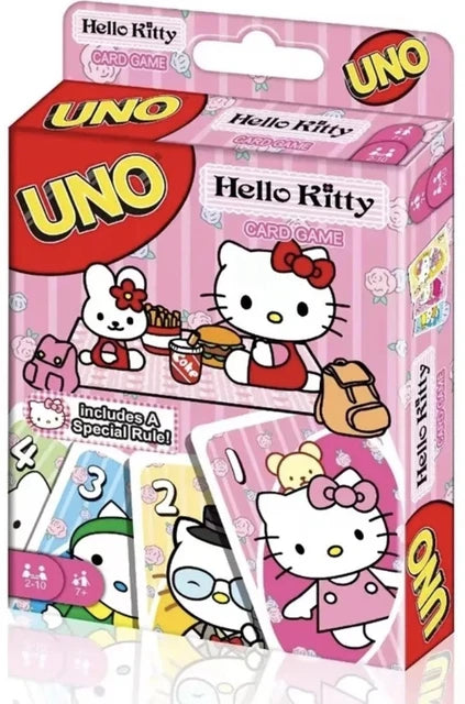 UNO Hello Kitty card game packaging with cartoon characters on a white background