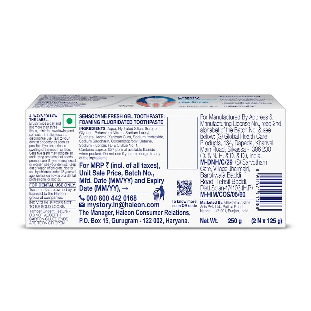 Sensodyne Fresh Gel Toothpaste Pack of 2 | 250g | Sensitivity Relief & Fresh Breath