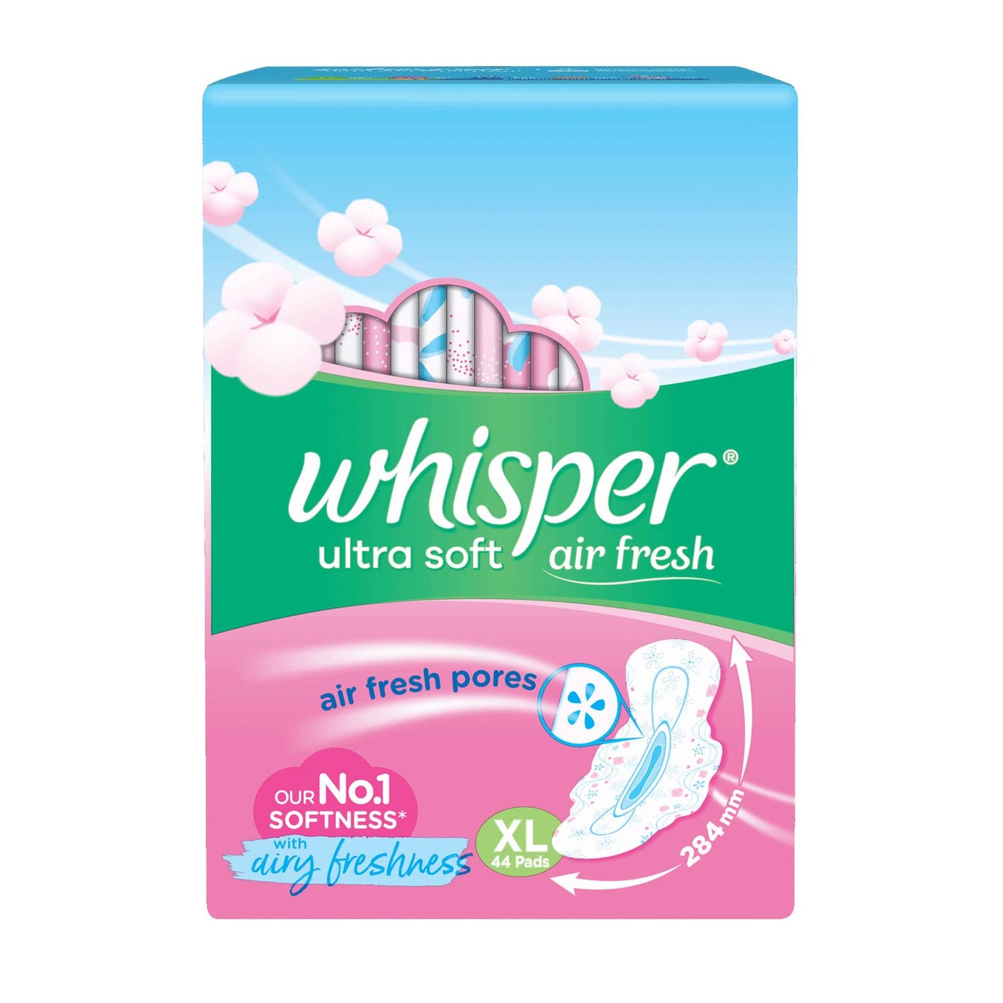 Whisper Ultra Soft Air Fresh XL (44 Pads) – Sanitary Napkins for Women | Safety & Comfort