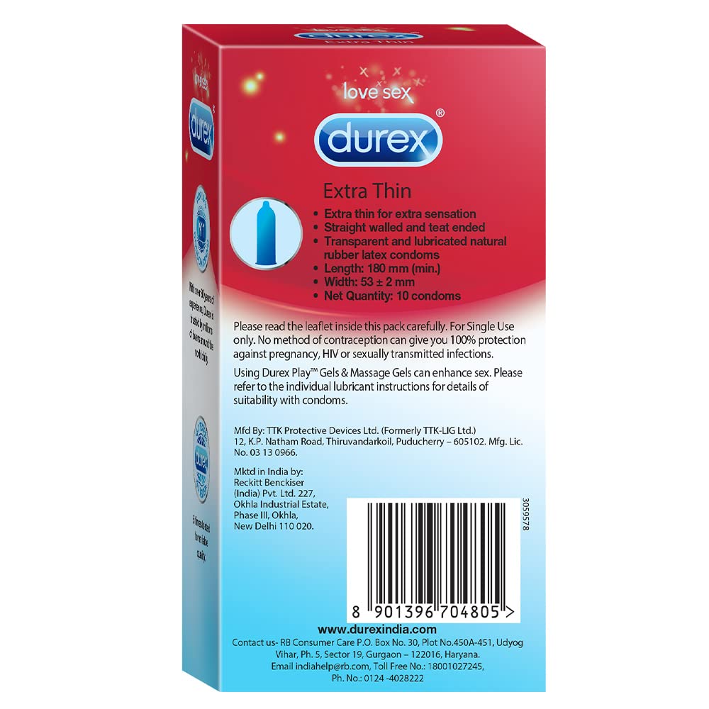 Durex Condoms, Extra Thin - 10 Count | Pack of 1