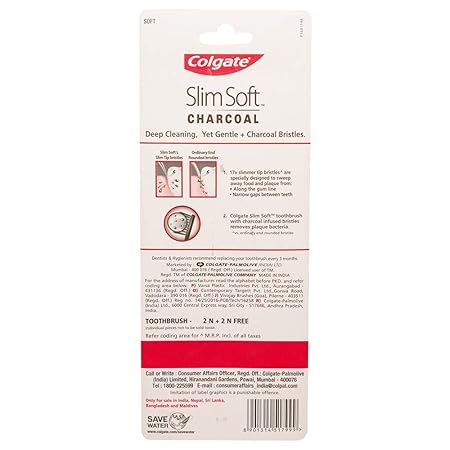 Colgate Slim Soft Charcoal toothbrush packaging on a white background