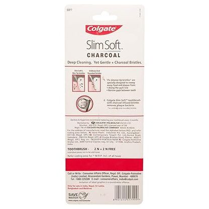 Colgate Slim Soft Charcoal toothbrush packaging on a white background