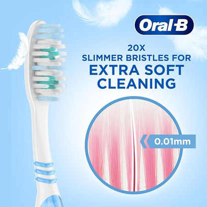 Oral-B toothbrush with slimmer bristles on a blue background