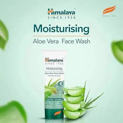 Himalaya Aloe Vera Face Wash 50ml | Herbal Moisturizing Cleanser with Cucumber & Vitamin E | Soap-Free Hydrating Skincare - USA Wholesale Trade