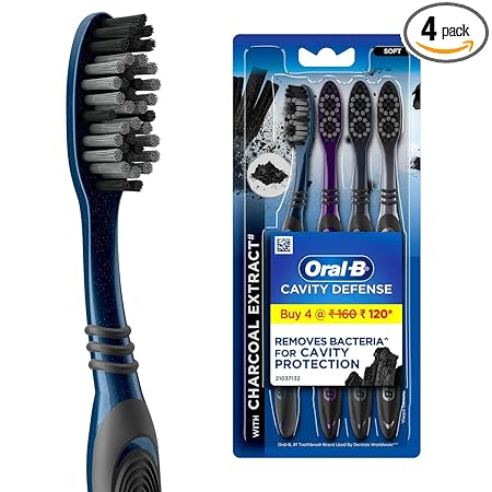 Oral-B Cavity Defense 123 Black Toothbrush – Medium | Pack of 4 | Effective Plaque Removal