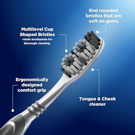 Oral-B Cavity Defense 123 Black Toothbrush – Medium | Pack of 4 | Effective Plaque Removal