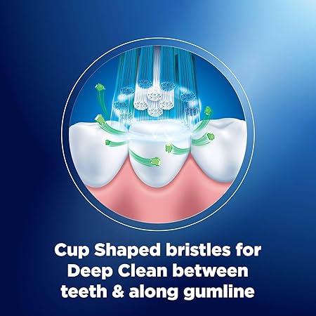 Teeth cleaning brush with cup-shaped bristles on a blue background