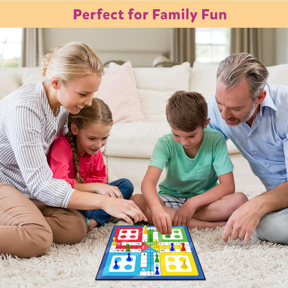 Ludo Game for Kids | 2-in-1 Snakes & Ladders and Ludo Board | 14”x14” Foldable Big Family Game for Kids & Adults | Travel-Friendly Dice Board Game