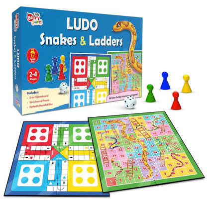 Ludo Game for Kids | 2-in-1 Snakes & Ladders and Ludo Board | 14”x14” Foldable Big Family Game for Kids & Adults | Travel-Friendly Dice Board Game