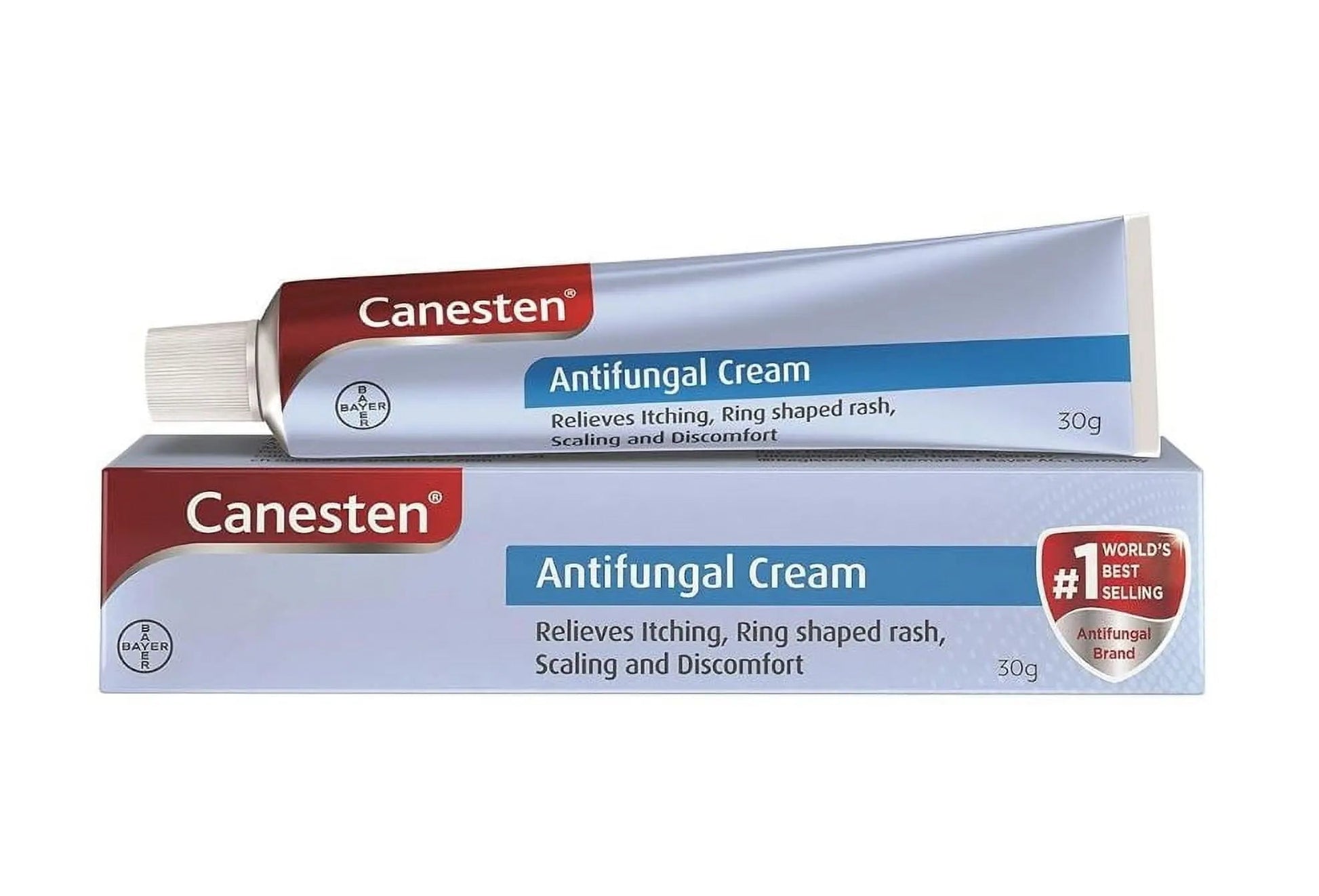 Two tubes of Canesten Antifungal Cream on a white background