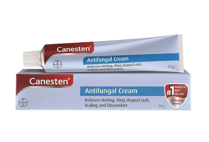 Two tubes of Canesten Antifungal Cream on a white background