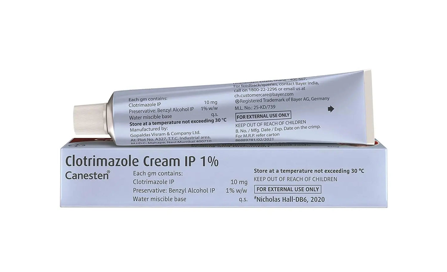 Clotrimazole Cream IP 1% packaging on a white background