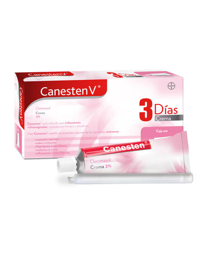 Canesten V cream packaging with tube on a white background