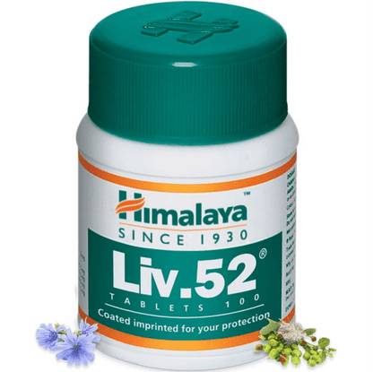 Himalaya Liv.52 tablet bottle with green cap on a white background
