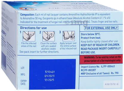 Nail lacquer packaging with directions for use and product details.