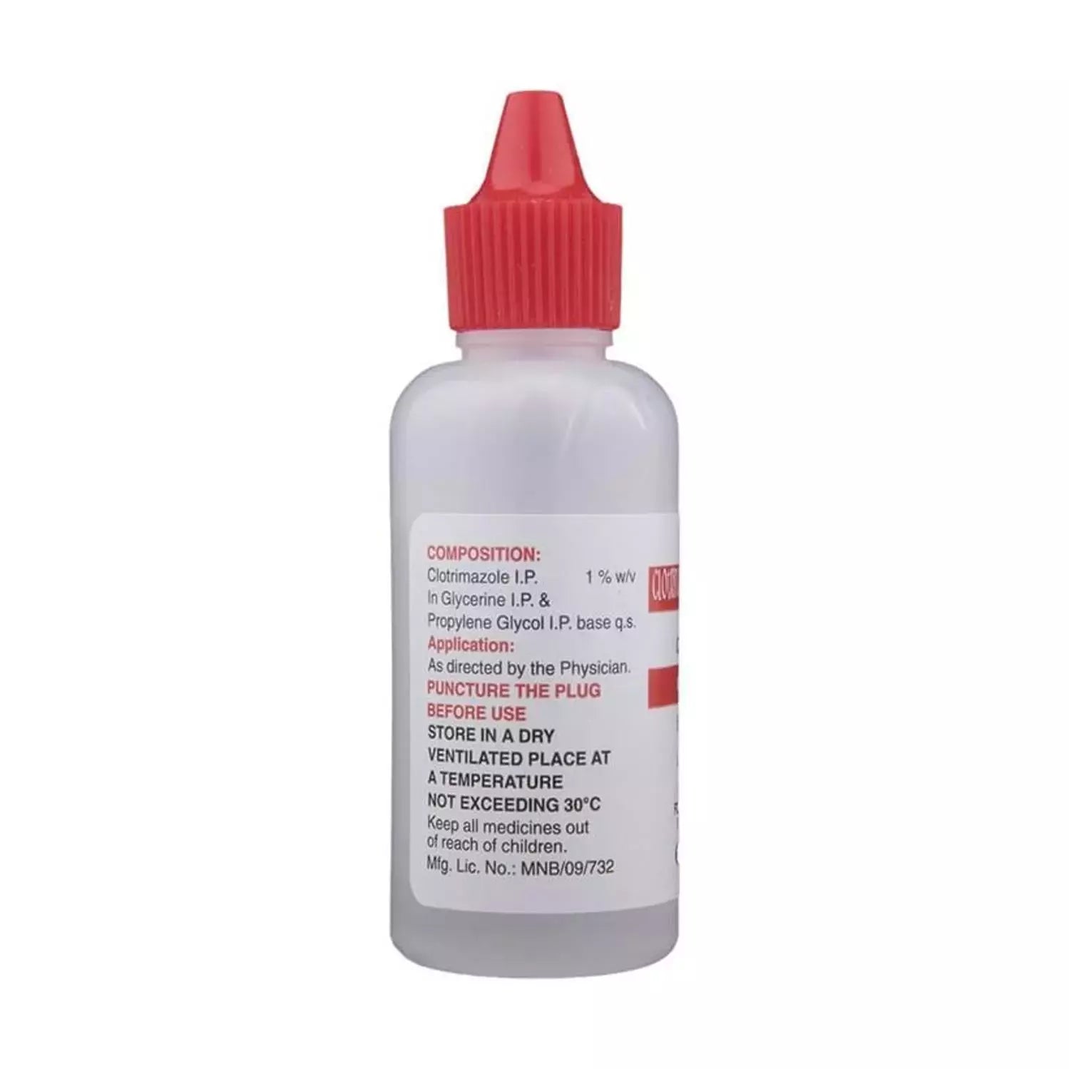 Bottle with a red cap and label on a white background